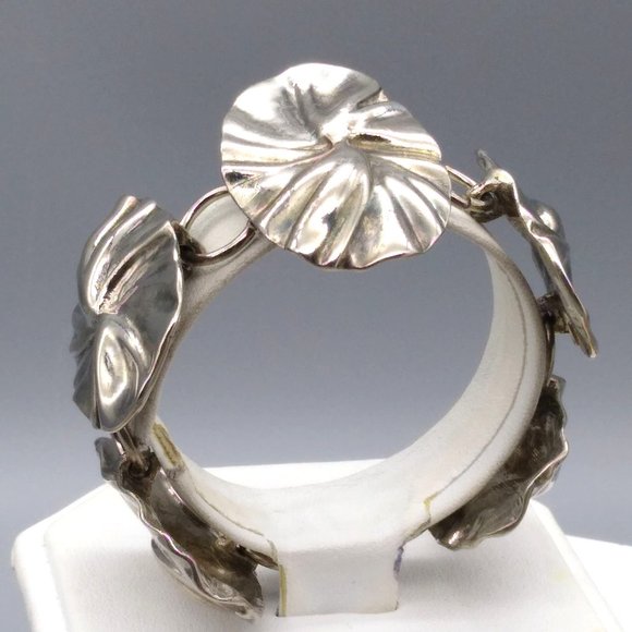 Vintage Dauplaise Lily Pad Link Bracelet, Modernist Botanical Silver Tone Leaf - Picture 3 of 4